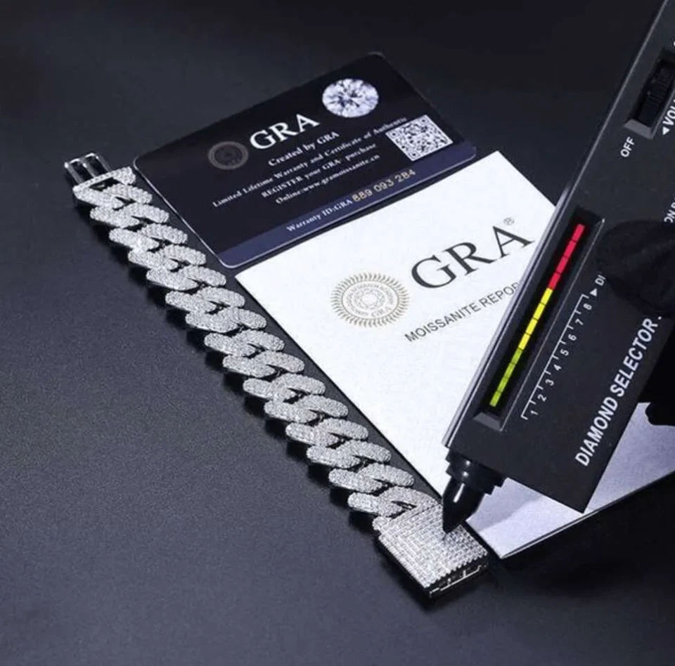 MOISSANITE Real Miami Cuban Link Prong Bracelet Iced Solid 925 Sterling Silver - Image 3 of 4