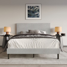 Full Modern Upholstered Panel Bed Frame Light Gray Corduroy 85" Luxurious Adult