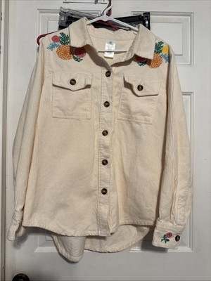 Disney Long Sleeve Button Up  Corduroy Size Xl With Flowers Embroidered  Coco