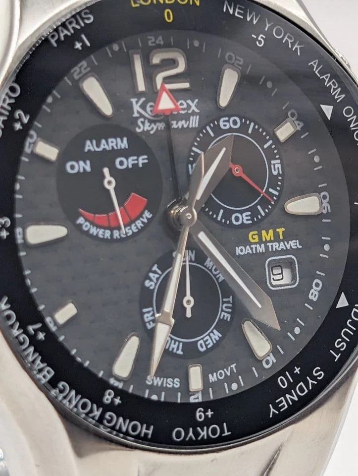 Reloj de cuarzo Kentex Skyman III S295M para hombre GMT función de alarma probado raro Foto 3 de 4