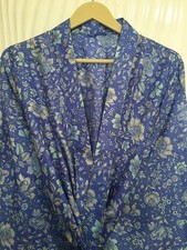 Pure Silk Midi Kimono Robe Knee Length Gown Silk Kimono Robe Blue MKMO2207