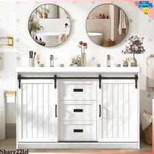 47" Bathroom Vanity Double Sink Ceramic Freestanding Cabinet Marble Countertop