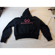 Balenciaga BB Logo Laurel Wreath Hoodie Black Pink Cropped Sweatshirt 485994 M