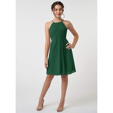 AZAZIE A-Line Pleated Chiffon Dress Dark Green Size Small