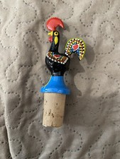 Ceramic Portuguese Good LuckRooster Hand Painted WineStopper Lid Portugal
