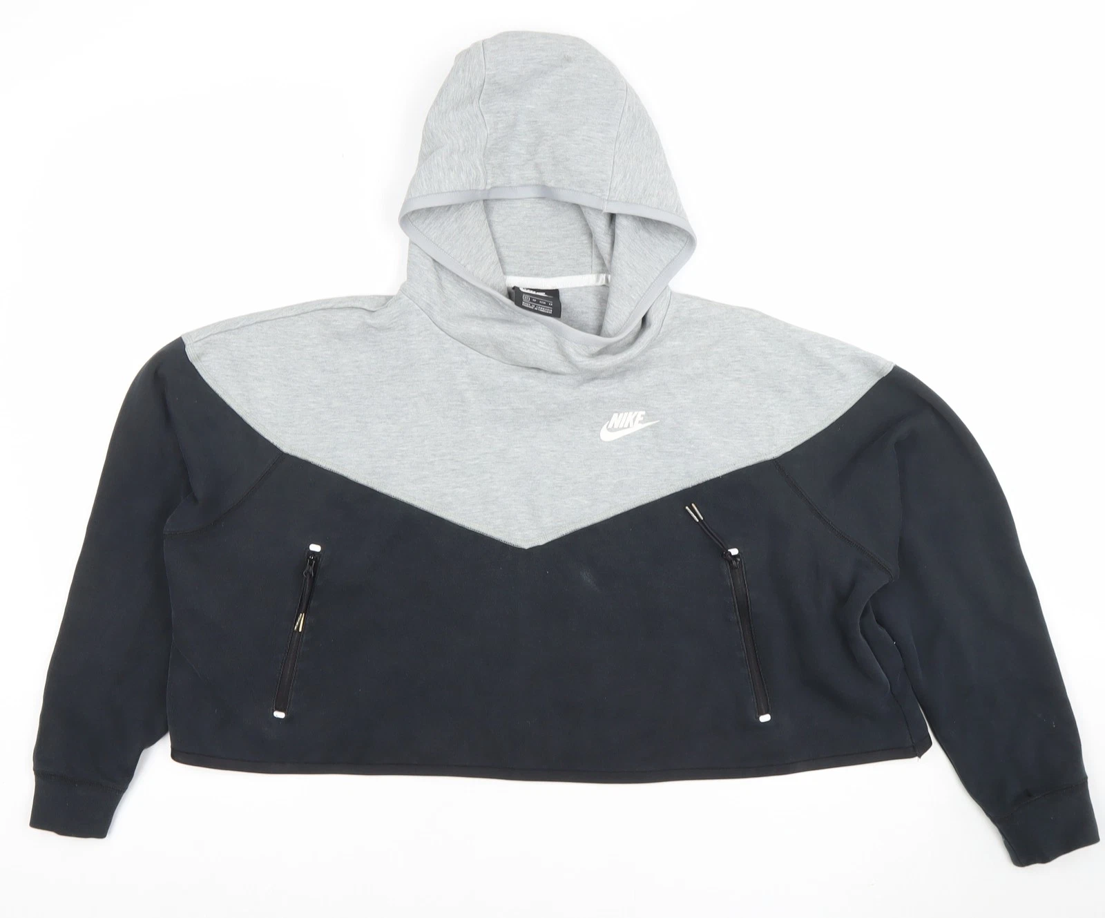 Nike Women’s Grey & Black Pullover Hoodie XS Zip Pocket Sweatshirt