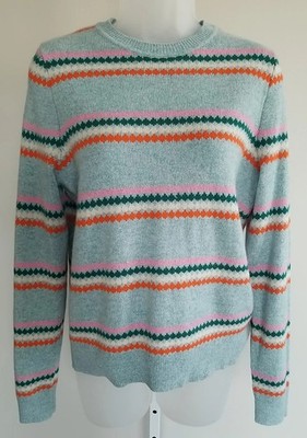 Boden Edie Crew Fair Isle Sweater M NWT Tourmaline Blue Diamond Stripe