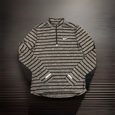Nike DRI-FIT Element Mens M 1/2 Zip Top Long Sleeve Pullover Gray-Black Stripes