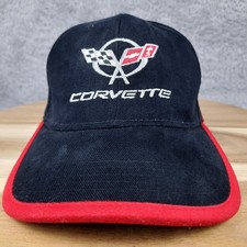 Vintage Corvette Racing Hat Cap Strap Back Black Logo Flame Sides Adjustable