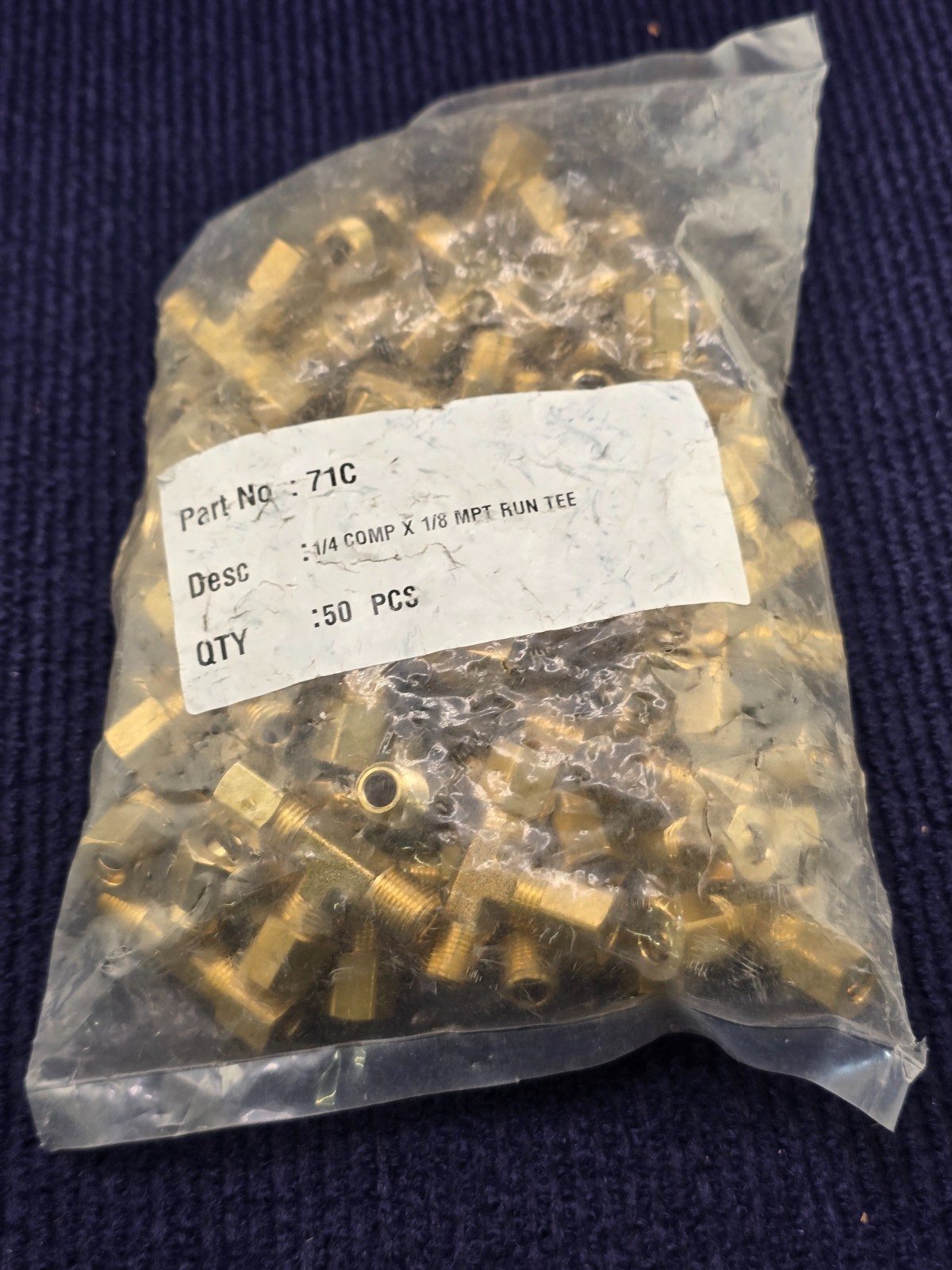 (QTY 50) 71C Brass Compression Male Run Tee Fittings 1/4" Compression x 1/8" MPT