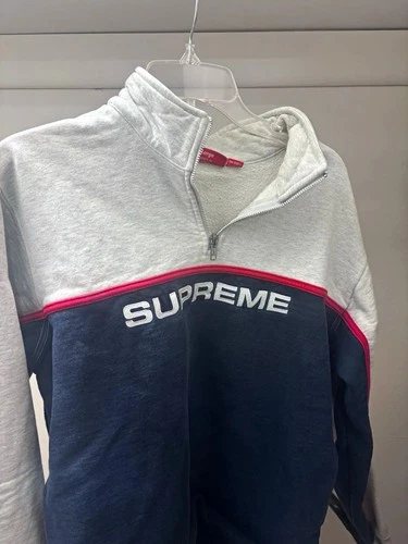 Supreme 2 Tone 1/2 Zip Fleece Pullover Sweatshirt Gray Navy L - product listing photo