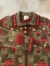 Vintage Chery Lewis Sweater Womens Large Wool Floral Rose Knit England 90s