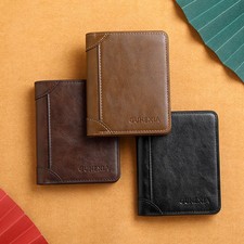 Luxury Leather Rfid Wallet Men Slim Vertical Wallets Black Thin Short ID Credit
