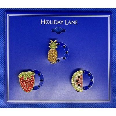 Fruit Crystal Brooch Pin (3 Piece Set) Stunning Elegant Chic Shiny Gold Tone NEW