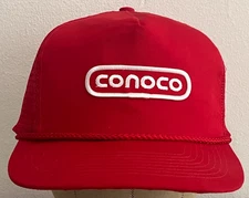 NOS Vintage Conoco Gas Oil Red Trucker Hat Cap Adjustable SnapBack