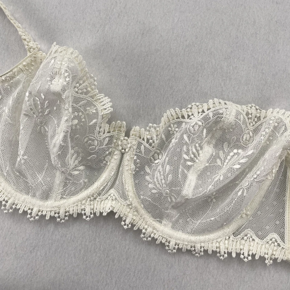 Sutiã Chantelle Feminino 36D Preto Veludo Renda Floral Branco Transparente Bordado Lote 2 - Imagem 4 de 4