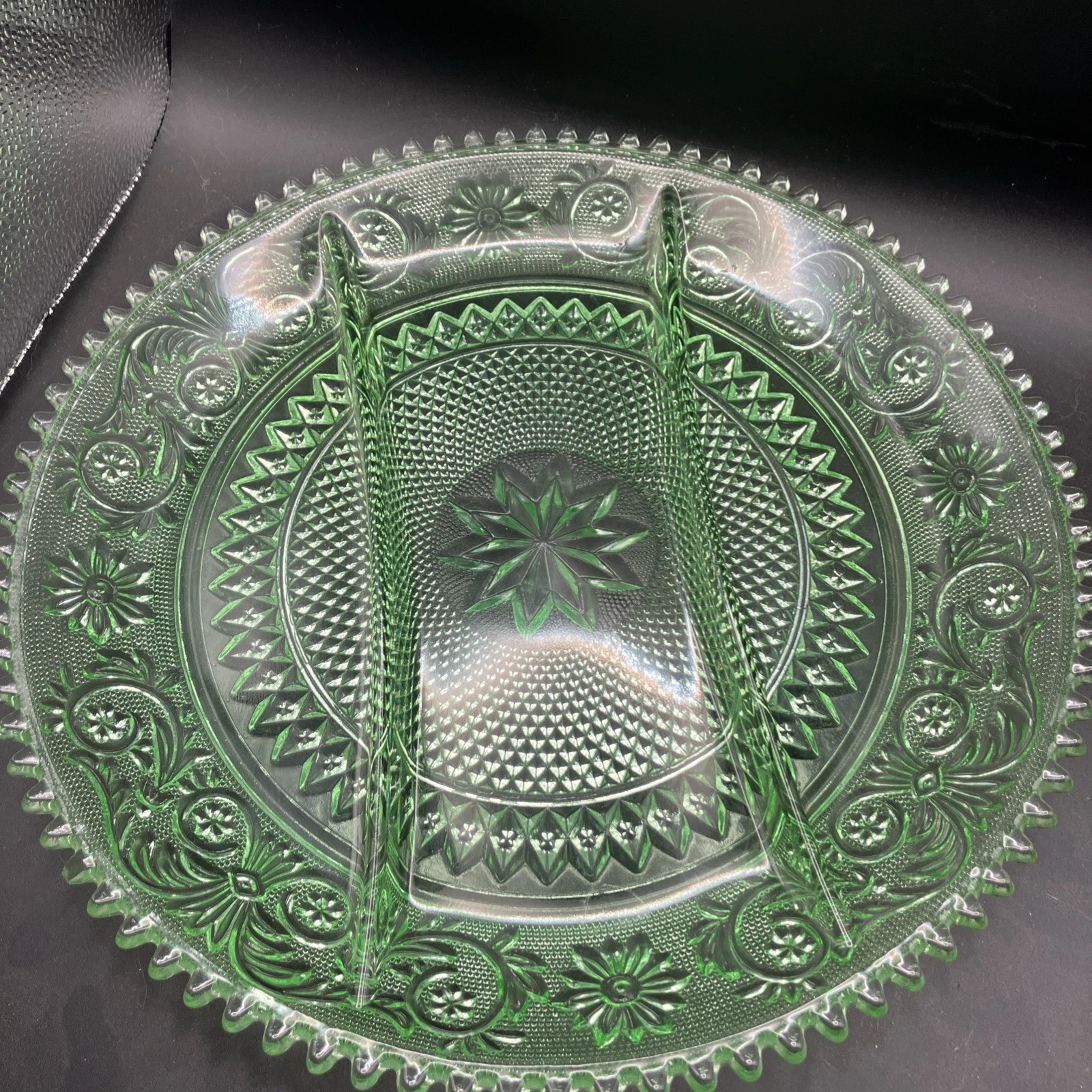 Vintage Indiana Glass Tiara Chantilly Green Sandwich 12" Divided Platter