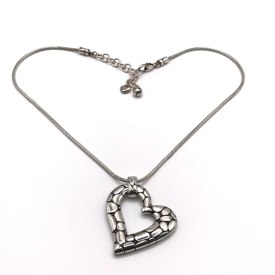 Brighton Pendant Necklace Large Heart Silver Plate Snake Chain 16.5-18" Adjust - Image 3 of 4