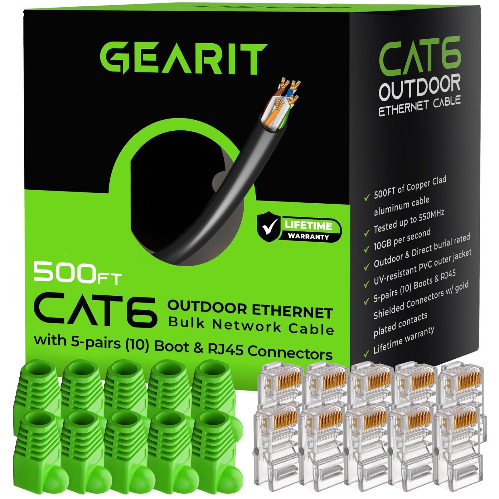 RJ45 Cat-6 Ethernet Patch Cable, DIY Bulk Kit (10 RJ45 & 10 Boot), 10Gpb Tran...