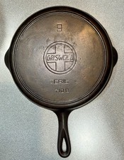 Griswold Skillet #9 Large Slant Logo Erie W/ Fire Ring Made 1906-1916. Restored