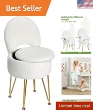 Vanity Stool with Storage Modern Furry Ottoman Folding Back Seat for Bedroom
