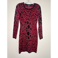 French Connection Red Black Metallic Knit Sweater Dress Long Sleeve Size 4 71CQH