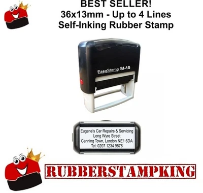 EASYSTAMP Custom Rubber Stamp 4 Line Self inking Personalised Name Business Address Garage