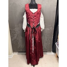 VTG Renaissance Faire Costume Women Medium Burgundy Red 3pc Vest Chemise Skirt