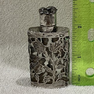 Bottiglia di profumo vintage Messico argento sterling sovrapposta con tappo fiore 3 5/8 pollici