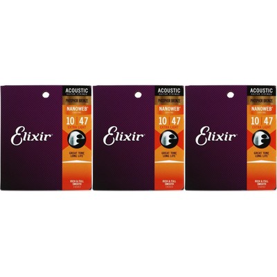 Elixir Strings 16002 Nanoweb Phosphor Bronze Acoustic Guitar Strings - .010-.047