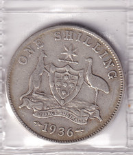 AUSTRALIAN: 1936 PRE-DECIMAL KGV SHILLING (1/) SILVER CIRCULATED COIN #LF173/70
