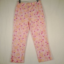 Lilly Pulitzer Pink Turtle Floral Print Capri Pants Size 4 Resort Wear
