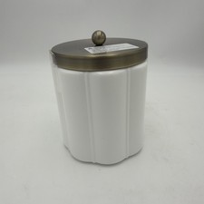 Large Milk Glass Bath Canister With Brass Finish Lid Hearth  Hand with Magnolia