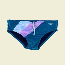 Speedo Men Ocean blue pink white colorblock one Brief Swimwear 28 30 32 34 36 38