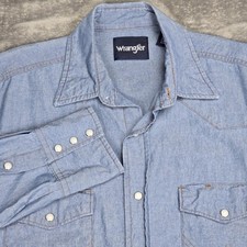 Wrangler Shirt Mens Large Blue Denim Western Pearl Snap Chambray Long Sleeve