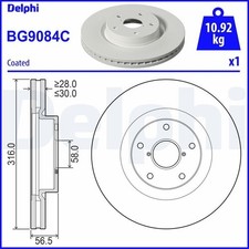 2x DELPHI Disque de frein Avant pour SUBARU WRX A trois volumes (GJ) 316mm
