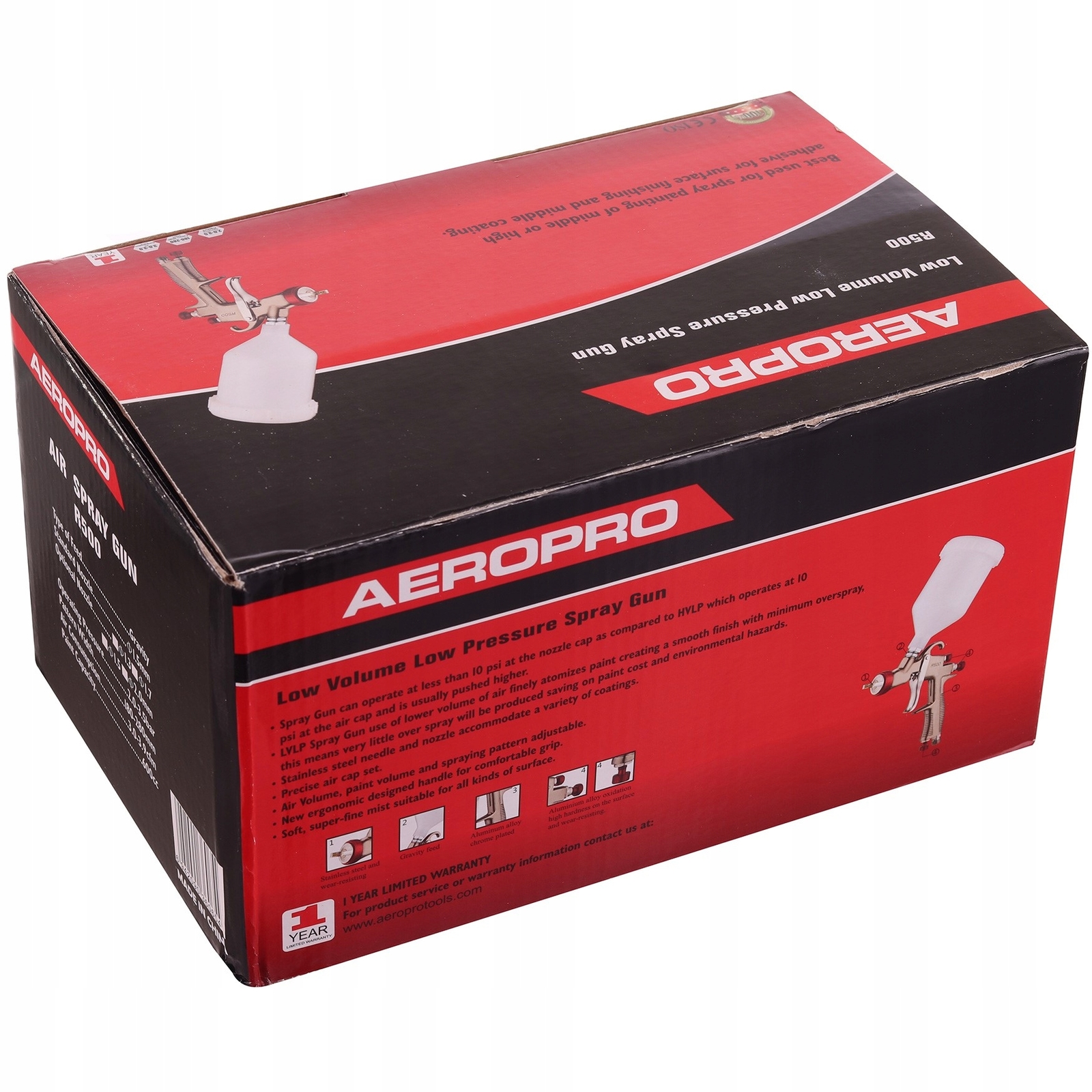 AEROPRO Professional Spray Paint Gun LVLP R500 1.4 mm Nozzle Container