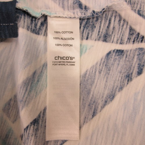 Chicos Top Damen klein blau 3/4-Ärmel geometrisches Muster V-Ausschnitt Baumwolle Shirt neu ohne Etikett - Bild 9 von 14