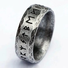 EDELSTAHL Runen Futhark Wikinger Ring Bandring Runenring Antik-Look, 8mm breit