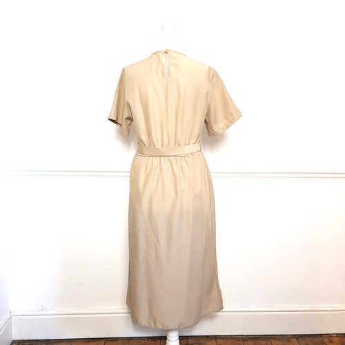 St Michael M&S Vintage UK Size 14 Beige Button Belt Dress - Picture 6 of 6