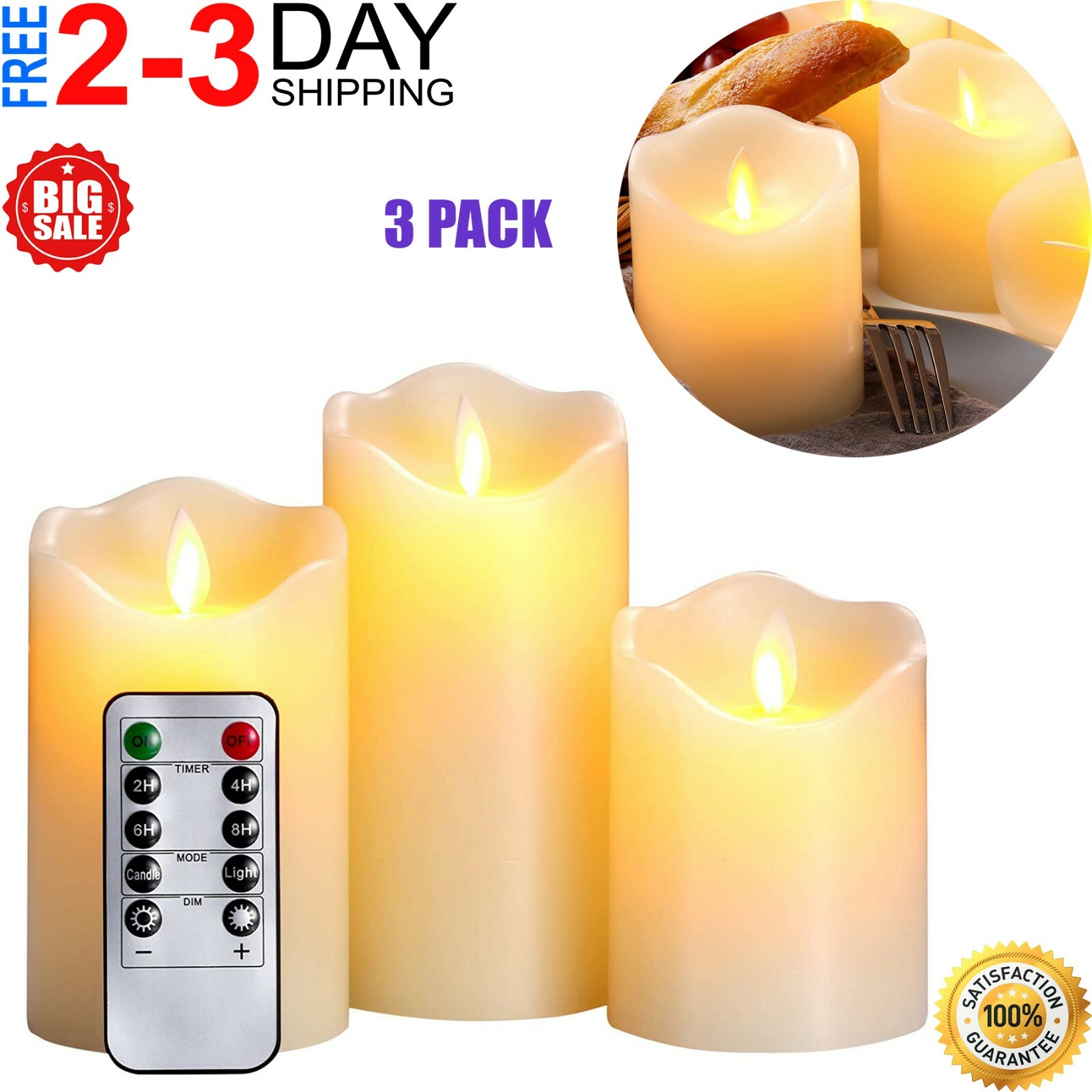 Luminara Flameless Moving Wick Wax White Candle Pillar Unscented Remote 9 Inch For Sale Online Ebay