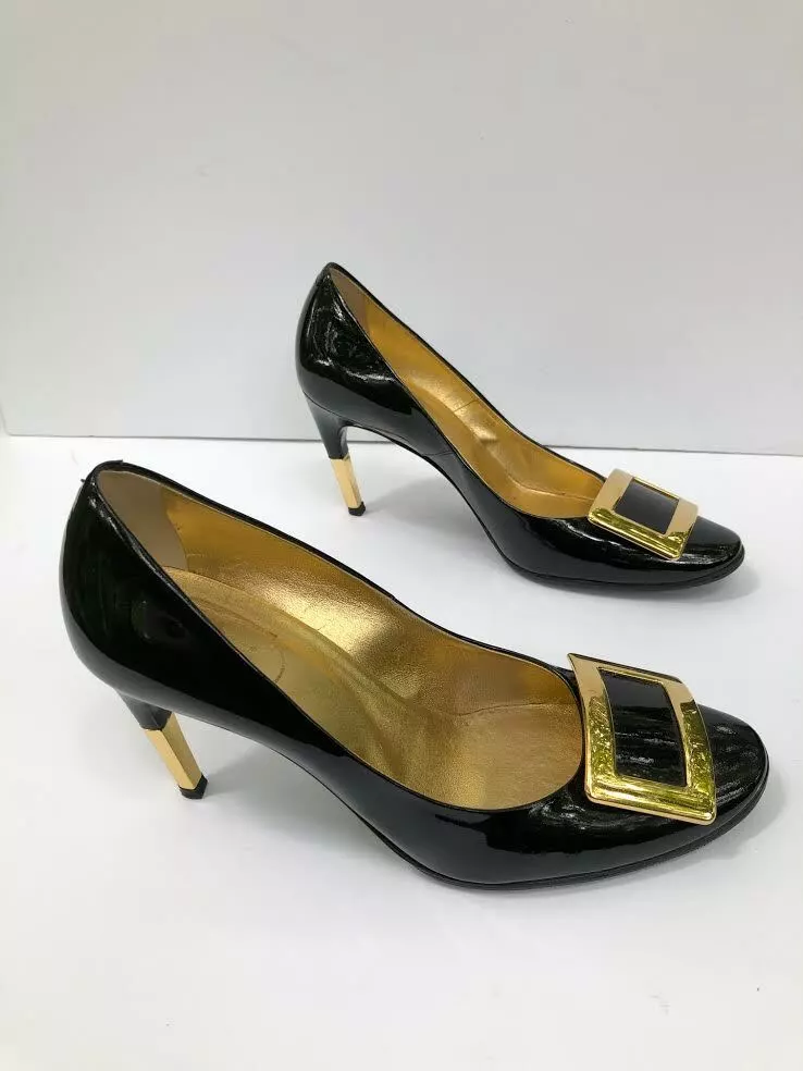 Women Gold Metallic Pointed Toe High Heel Shoes Black Suede Color Patchwork  Dress Pumps Golden Heels Buckle Strap Gladiator Shoe From Tianezuo, $133.28  | DHgate.Com