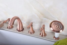 Red Copper Deck Mounted Bathroom Handheld Shower Faucet w/ Side Spray wtf196
