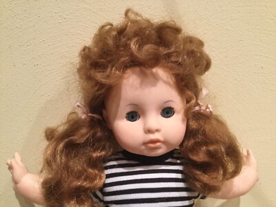 VINTAGE 1987 EUGENE DOLL CO., AUBURN CURLY HAIR, BLUE SLEEP EYES, 18 IN.