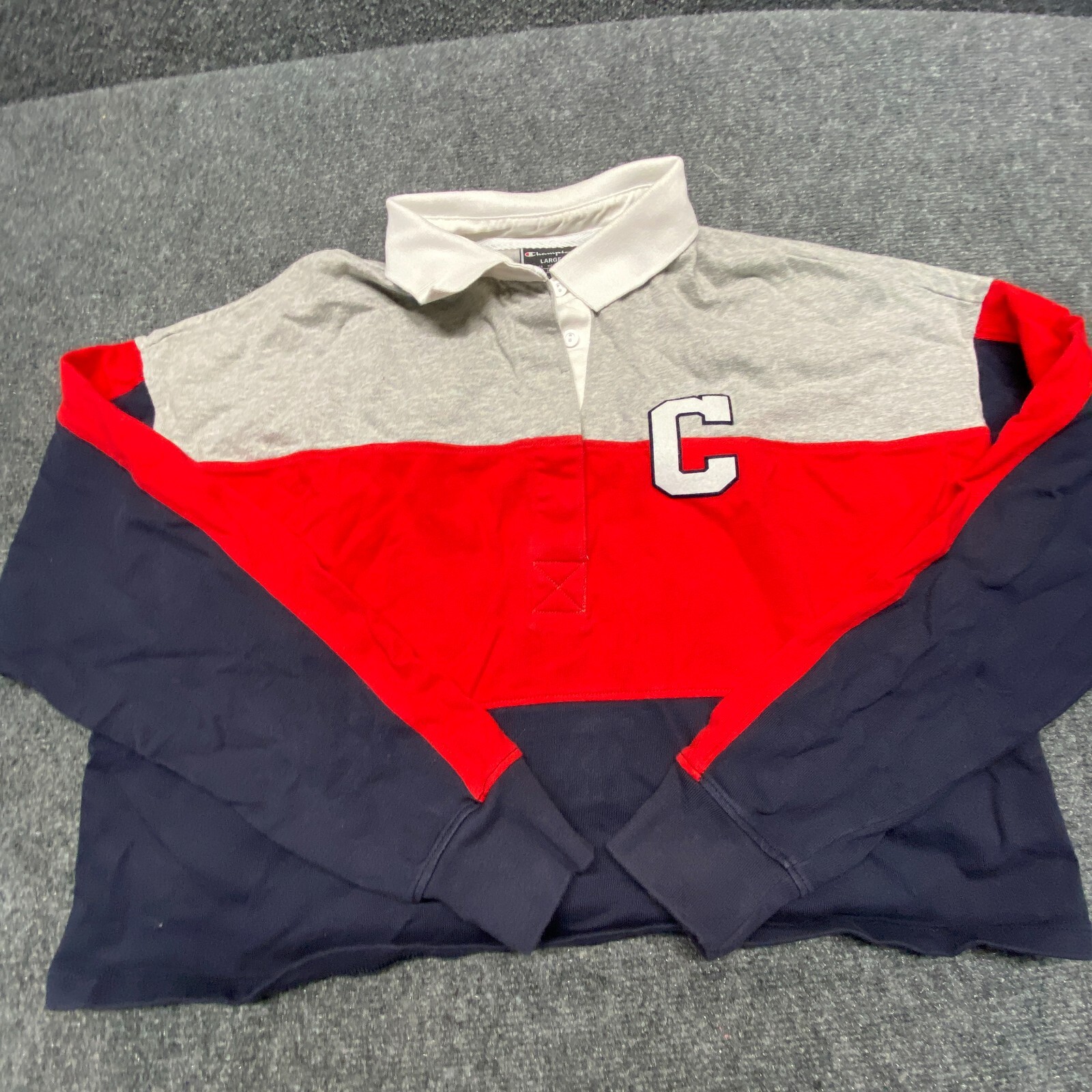Champion Long Sleeve Collared Crop Polo Shirt for Women Size Large