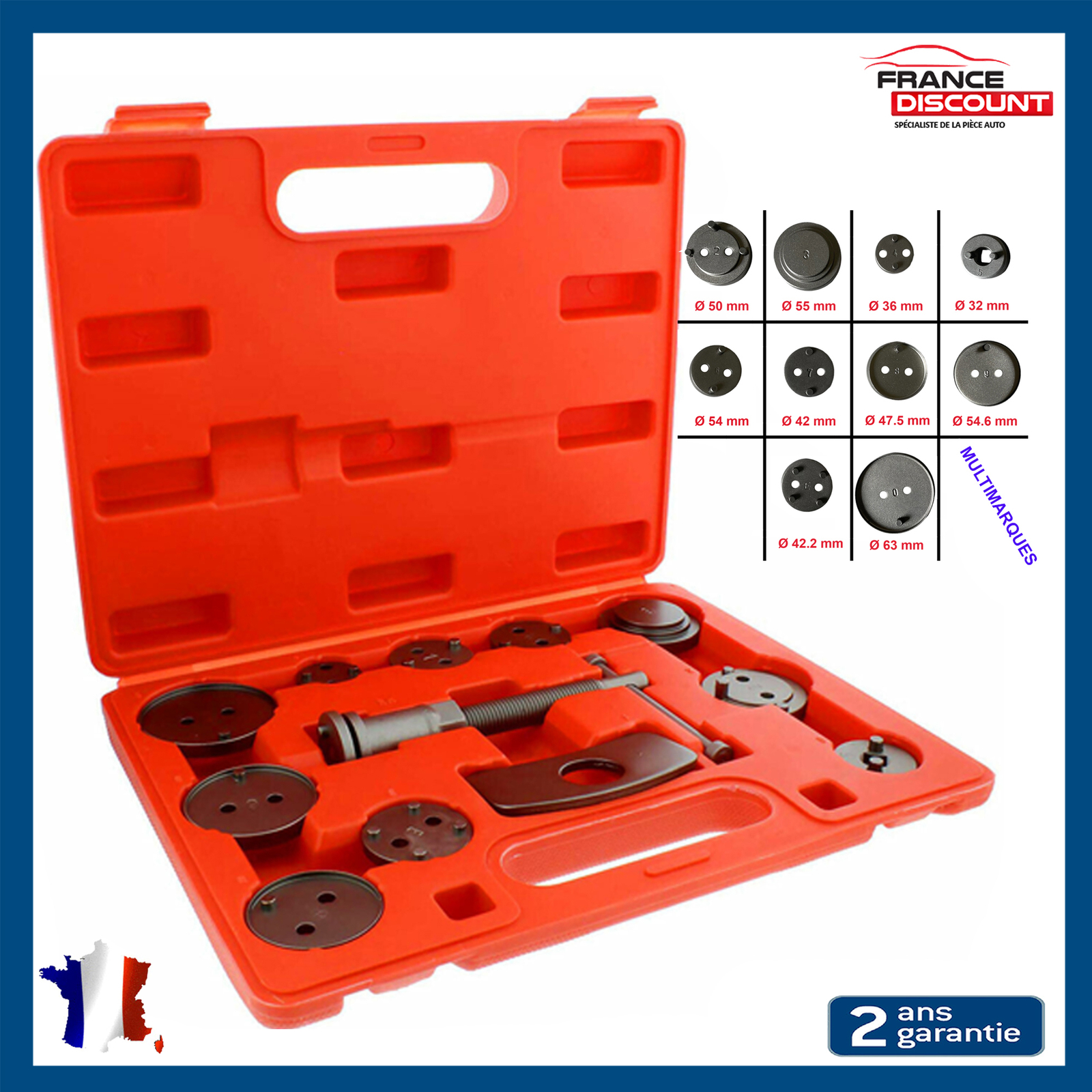 Repousse piston etrier frein en acier carbone avec mallette de transport