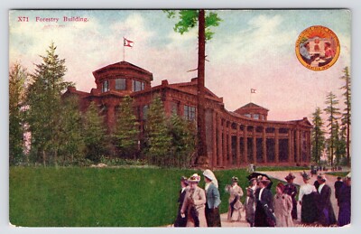c1908 Forestry Building Worlds Fair Alaska Yukon Pacific Expo AYPE WA Postcard