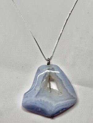 Sterling Silver & Light Blue Agate pendant on 925 Chain