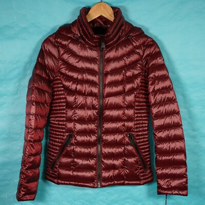 Calvin Klein Jacket Real Down Quilted Down Puffer Cherry Red Size XS