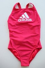 Image of ADIDAS BADGE OF SPORT LOGO ONE PIECE SWIMSUIT SWIMWEAR RED DQ3375 KIDS GIRLS M